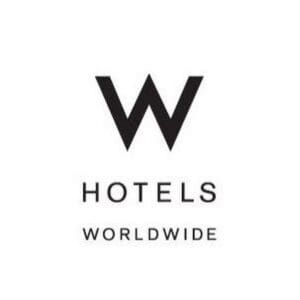 A black and white logo of w hotels worldwide.